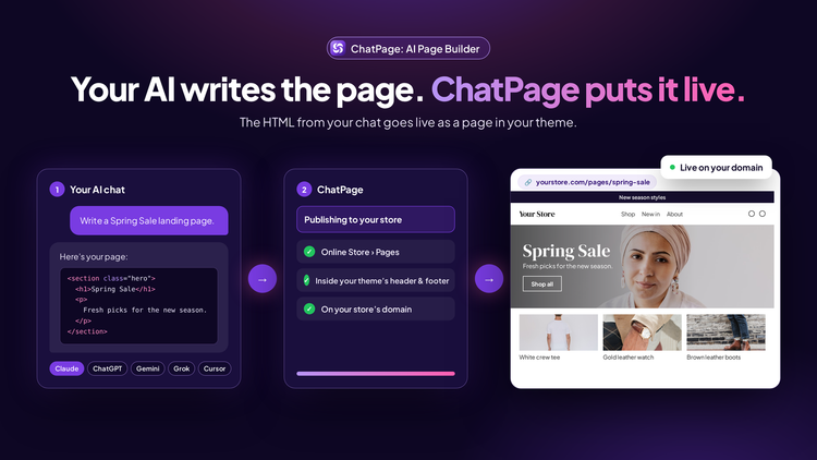 ChatPage turns an AI chat into a live page on your store domain