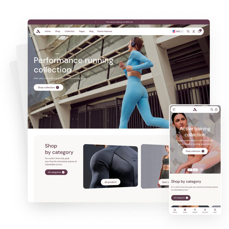 Athora activewear Shopify theme on desktop and mobile